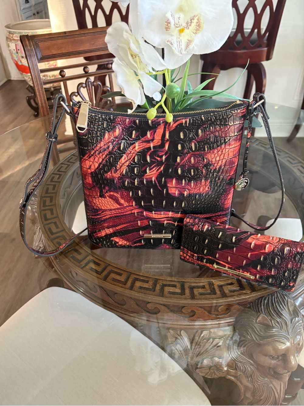 🖤🧡BRAHMIN KATIE MELBOURNE SPICE CROC EMBOSSED LEATHER CROSSBODY & WALLET!🖤🧡